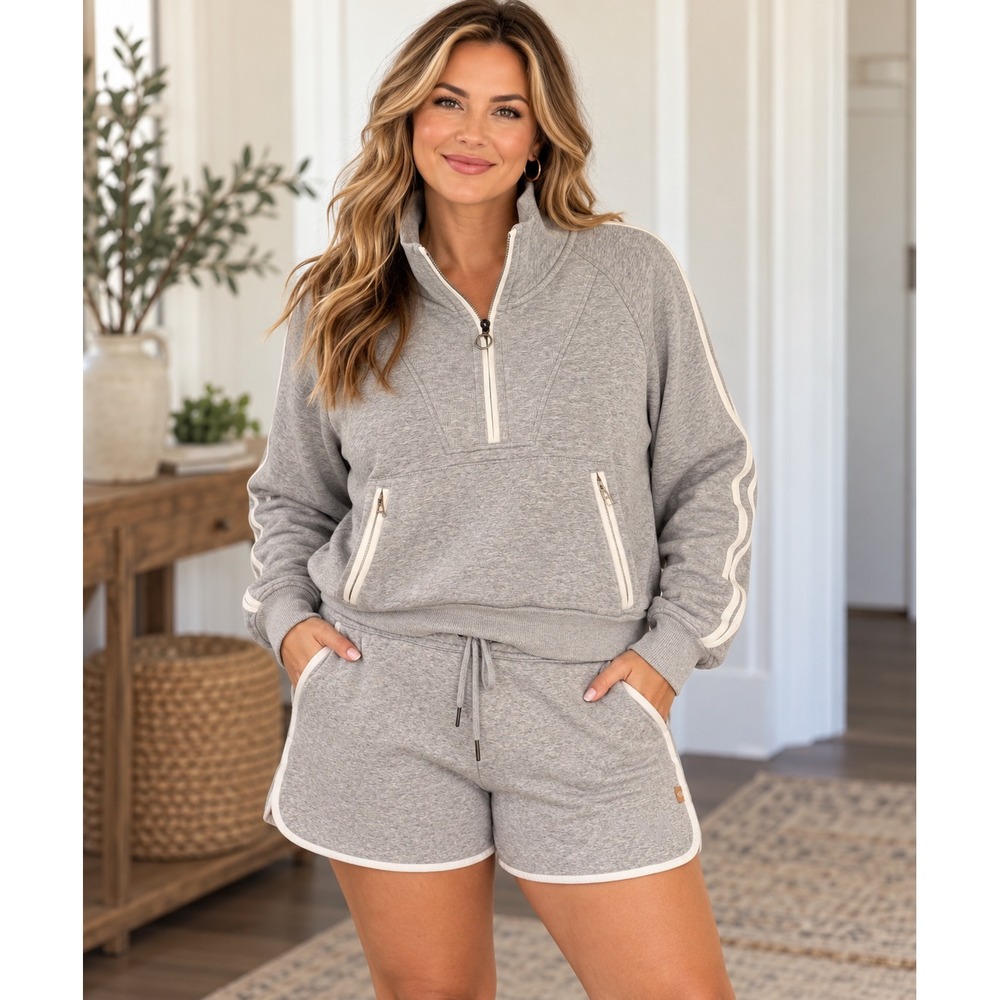 VONGA NWT Gray Quarter Zip Pullover & Shorts Lounge Set XL
